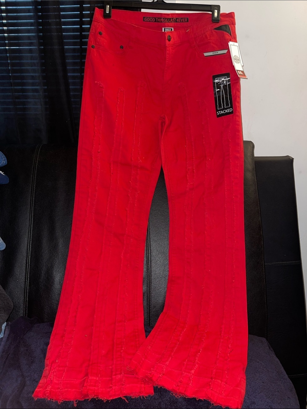 GTL4 MEN STACKED FRAYED HEM BOOTCUT JEANS RED SIZE 36x 32 NWT